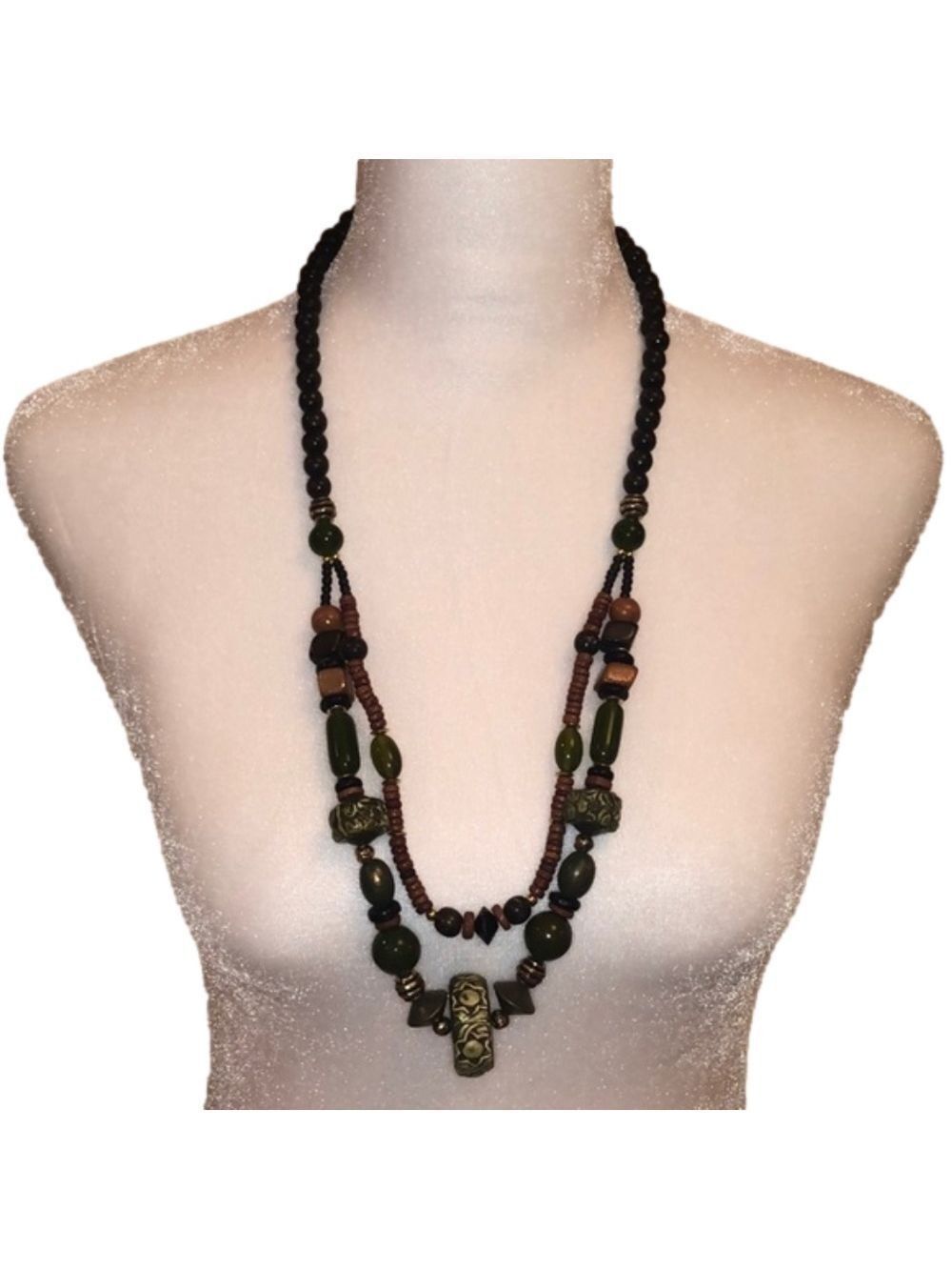 Costume JEWELRY Brown & Green Beaded Necklace